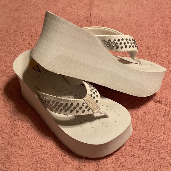 Volatile  White Platform Sandals with Rhinestones - Picture 2 of 5